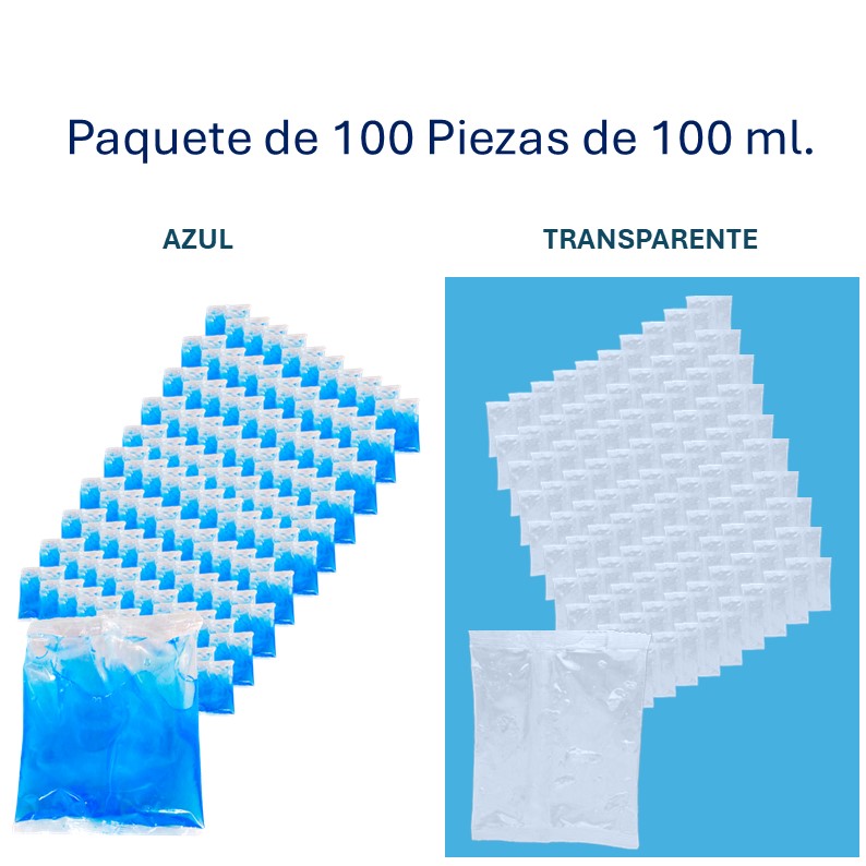 Ice Brick de 100 ml.  en bolsa, paquete de 100 piezas azul o transparente