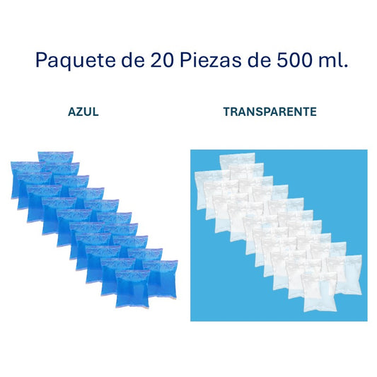 Ice Brick de 500 ml.  en bolsa, 20 pieza azul o transparente